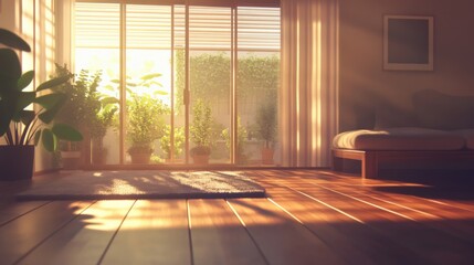 Serene Morning Light in Cozy Bedroom with Indoor Plants