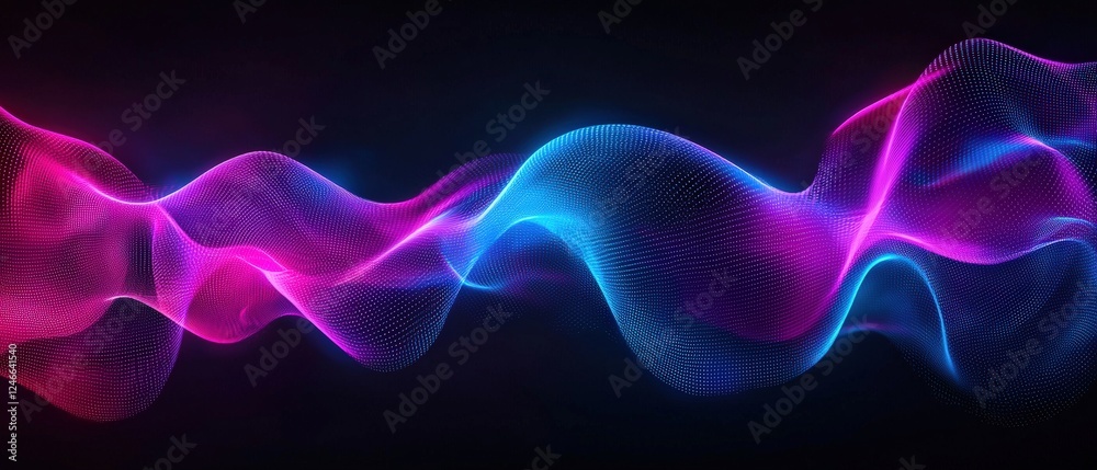 Wall mural futuristic digital rendering of a neon hologram with fluid waves and vibrant colors in an abstract b