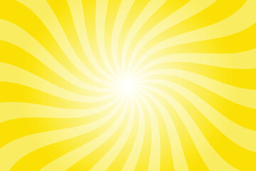 Abstract yellow background with rays retro starburst. Radial spiral stripes backdrop. Vintage sun beam texture. Sun rays pattern. Groovy retro swirl burst. Summer carnival background