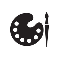 Obraz premium Palette and paint brush black icon, isolated on white background. Vector illustration.