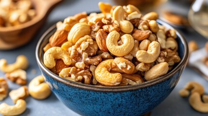 Obraz premium A Bowl of Mixed Nuts: Cashews, Almonds, Walnuts, A Delicious and Healthy Snack