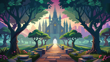 tropical garden with palm trees