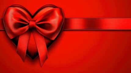 Red Heart Shape with Bow and Ribbon on Vibrant Background