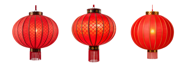 Chinese Red Lantern Isolated on Transparent Background, Traditional Lantern for Celebrations
