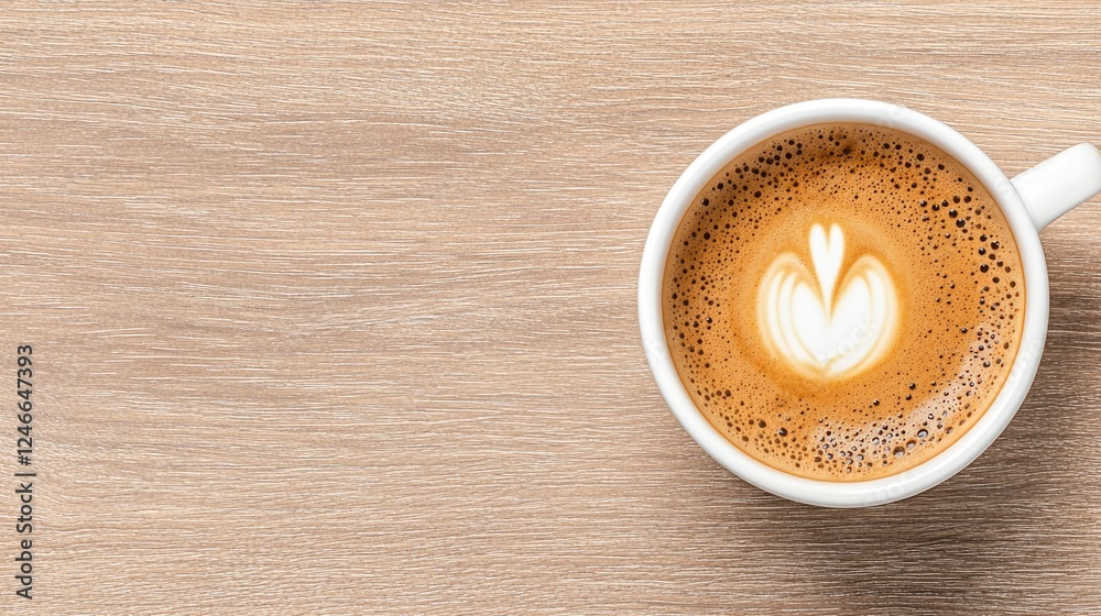 Wall mural Latte art coffee cup on wooden table