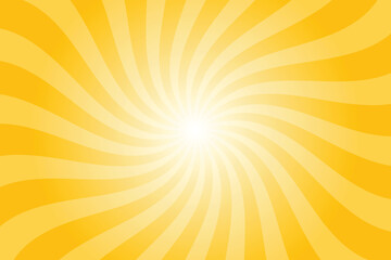 Abstract Mango Yellow Background with Rays Retro Starburst. Radial Spiral Stripes Backdrop. Vintage Sun Beam Texture. Sun Rays Pattern. Groovy Retro Swirl Burst. Summer Carnival Background.