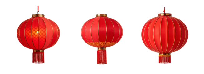 Chinese Red Lantern Isolated on Transparent, Traditional Decor for Festivals and Holidays