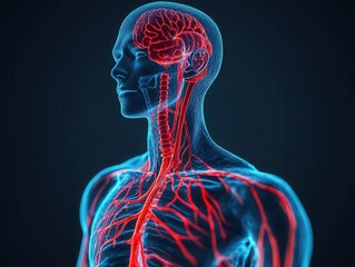 Simplified human figure with glowing veins symbolizing targeted therapy