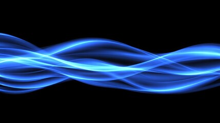Obraz premium Abstract blue glowing energy waves with dotted line particles and blur effect on dark background, perfect for futuristic business presentations, ads, websites, and banners.