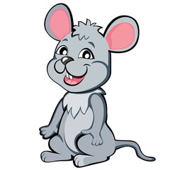 A cheerful gray mouse with big pink ears - vector illustration.