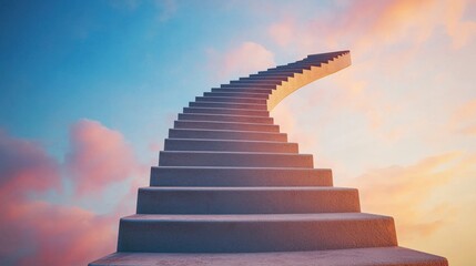 Golden Spiraling Pathway Ascending Into the Sky with Dreamy Clouds and a Serene Atmosphere