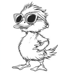Fototapeta premium baby duck wearing sunglasses, full body, white background