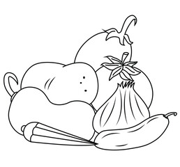 Cute cartoon hand drawn vector  various vegetable coloring page.
