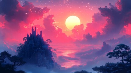 Fototapeta premium A whimsical illustration of a fairy-tale crystal castle