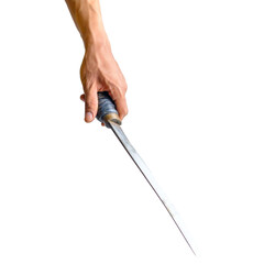 Hand Holding an Old Rusty Machete on White Background