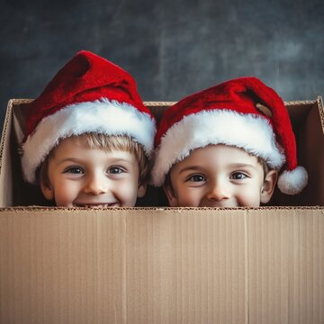 Funny boys enjoy Christmas.