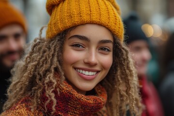 Diverse Group of Young Friends Laughing Together Outdoors in Barcelona Taking Selfie