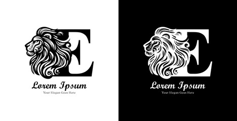 The logo design is in the shape of a lion's head with a side view combined with the letter E