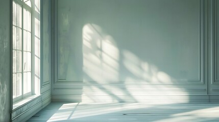 Obraz premium empty room with light from window and shadow on wall, interior design concept