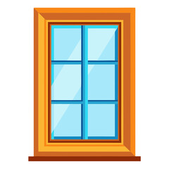 Window features a wooden frame and blue glass panes, standing out against a plain white background, suitable for home decoration or architectural design inspiration