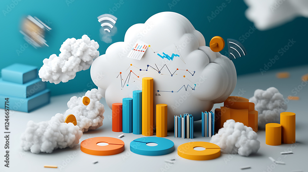 Poster data visualization and analysis in cloud computing digital workspace infographic art modern environm