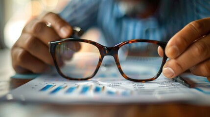 Businessman analyzing financial data and reports on a desk with laptop and various documents charts and graphs  The concept of corporate financial analysis data driven decision making