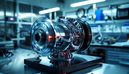 Fototapeta premium 3d rendering of a jet engine in a modern automotive manufacturing plant