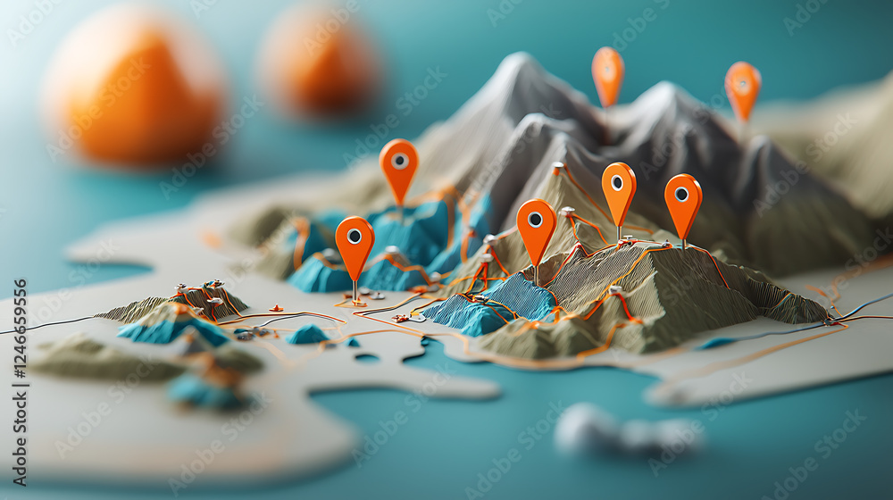 Poster exploring geographic mapping techniques mountainous regions digital art 3d visualization aerial pers