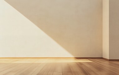 Modern interior design featuring wooden floors and warm light on neutral walls for minimalistic and aesthetic projects