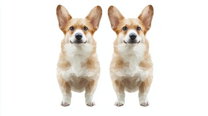 Obraz premium Corgi Dogs in Low Poly Art Style Digital Artwork Playful Atmosphere Colorful Environment Creative Viewpoint Unique Concept