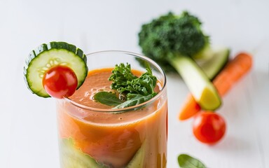 Fototapeta premium fresh vegetable juice and fresh vegetables with white background, juice for healthy diet plan, juice for weight loss