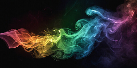 Vibrant multicolor smoke swirling on a black background, creating a mesmerizing abstract effect.