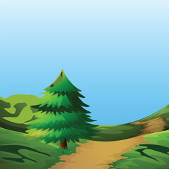 A green field with a blue sky and clouds  Premium AI-generated vector