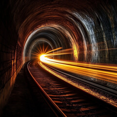 Obraz premium Train tunnel with light trails