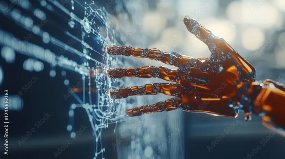 Poster ai, robotics and analytical technologies illustrated in 3d rendering high resolution image