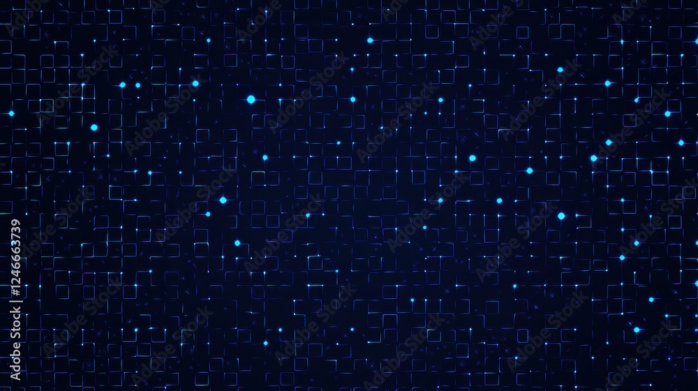 Aufkleber glowing blue digital particles forming a cyber grid pattern on dark background