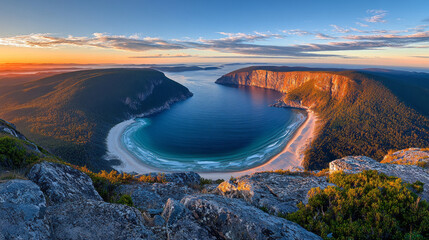Fototapeta premium breathtaking aerial view captures sprawling archipelago at sunset