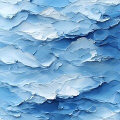 Fototapeta premium An abstract painting featuring textured waves in varying shades of blue, creating a serene and calming oceanic feel. The layers add depth and visual interest to the artwork.