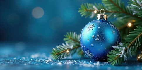 Blue glass ornament with silver garlands and bows, Christmas, decorated, blue