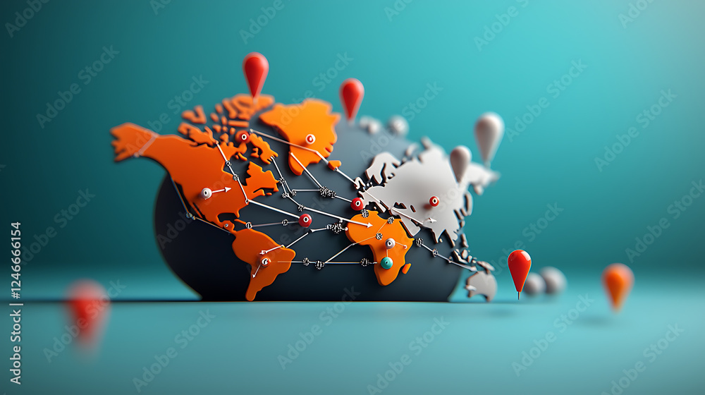 Poster global connectivity exploring the world map with location pins digital visualization modern design i