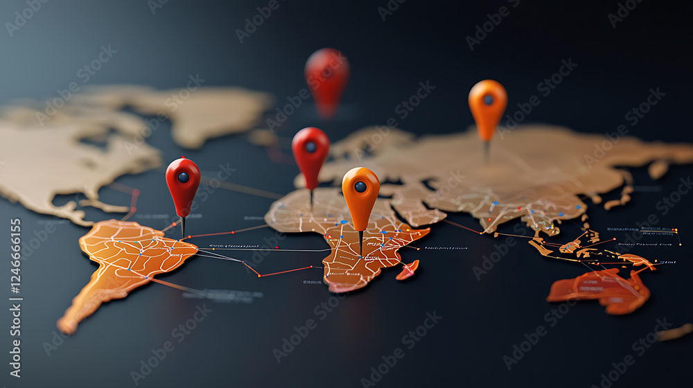 Poster global location markers world map digital mapping geographical insights top-down view exploration of