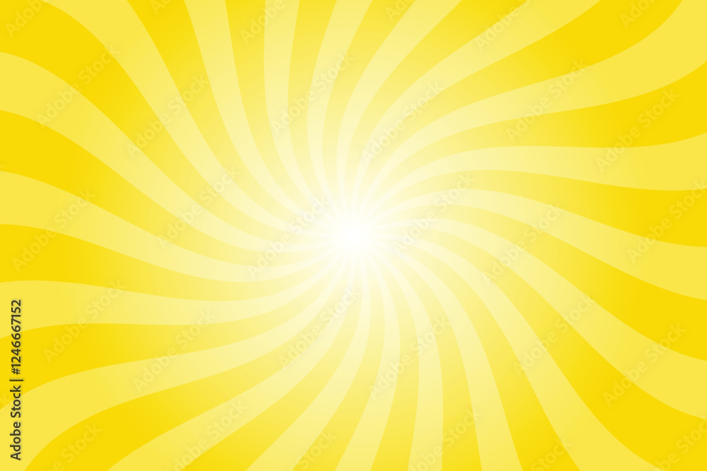 Poster abstract sizzling sunrise yellow background with rays retro starburst. radial spiral stripes backdro