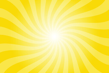 Abstract sizzling sunrise yellow background with rays retro starburst. Radial spiral stripes backdrop. Vintage sun beam texture. Sun rays pattern. Groovy retro swirl burst. Summer carnival background