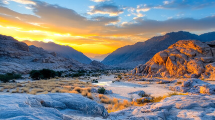 Obraz premium Breathtaking canyon landscape at sunset with vibrant colors and rocky terrain