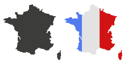 France and its territory. Image of the French flag. Flag along the contour of the territory of France.