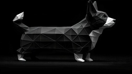 Geometric Low Poly Dog Sculpture Digital Art Studio 3D Model Modern Design Side View Abstract Interpretation