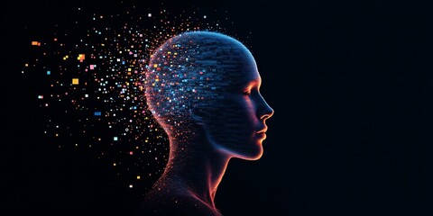 Digital Head Data Stream Abstract Art Concept