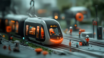 City transportation innovation modern tram system urban environment digital art futuristic concept close-up perspective