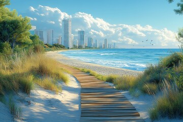 Obraz premium Dubai Beach Marina Skyscrapers Urban Landscape Modern Architecture