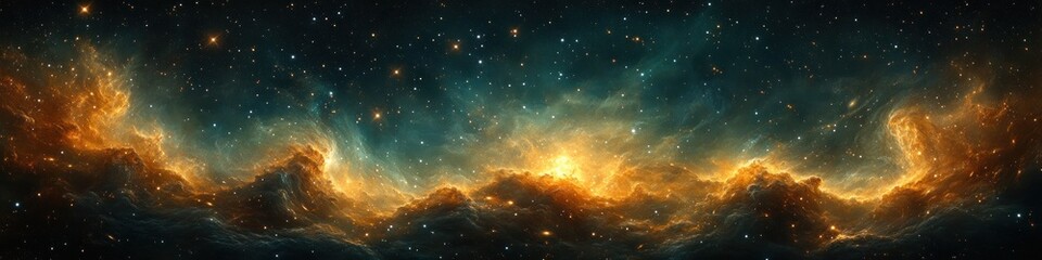 Naklejka premium Vivid Cosmic Nebula and Star Clusters in Night Sky Illustration Banner